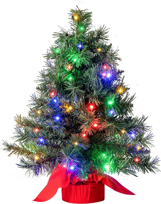 Joyfy 24 Inch Tabletop Christmas Tree With Multicolor LED Lights For Home Decor Mini Lighted Tree