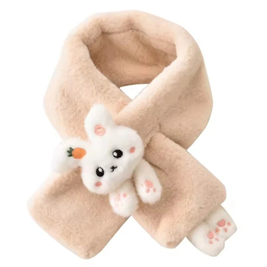 Cute Cartoon Rabbit Design Girls' Winter Warm Thick Plush Scarf with Faux Fur Protection