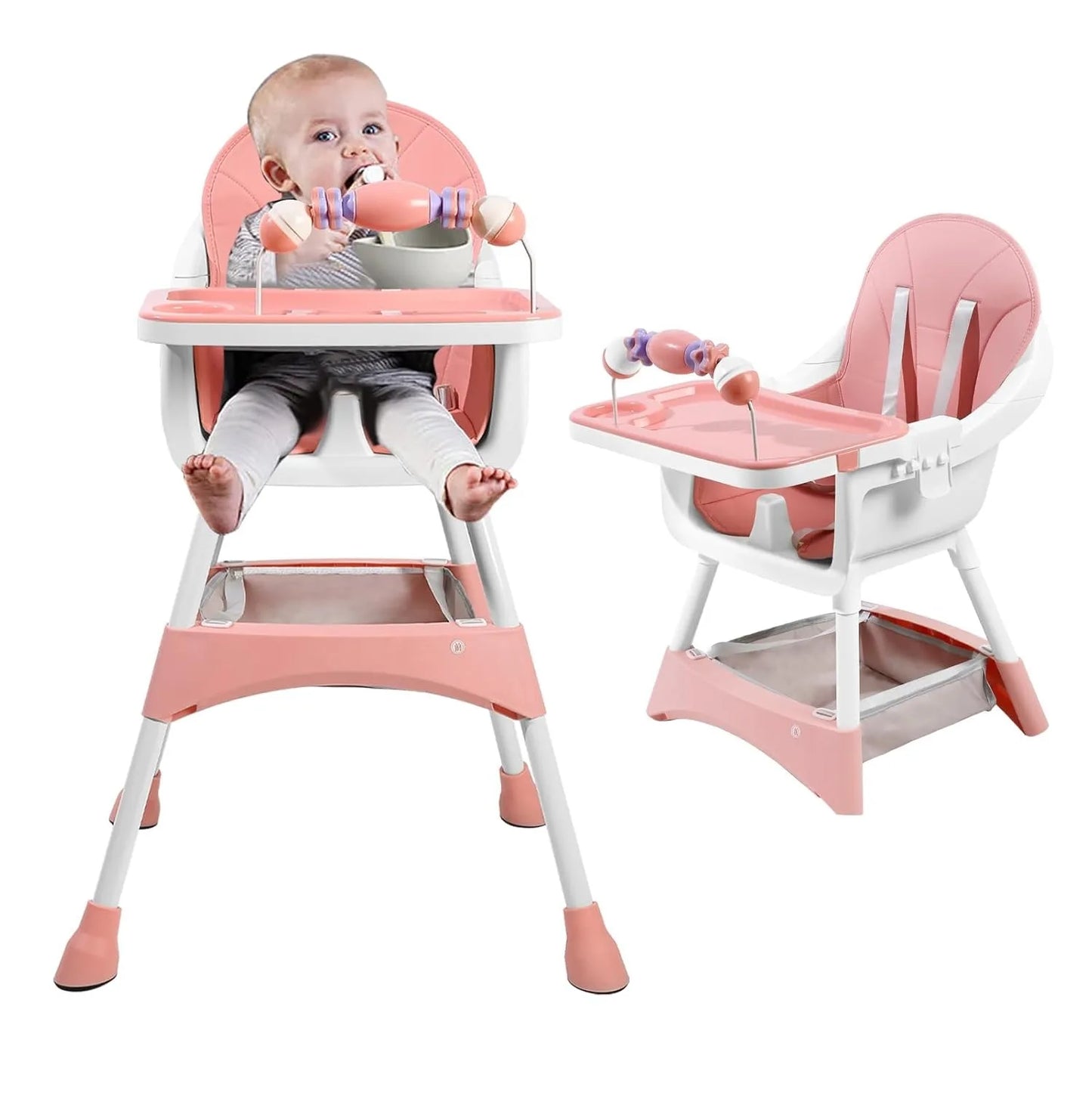 Convertible Foldable High Chair With Tray Cup Holder