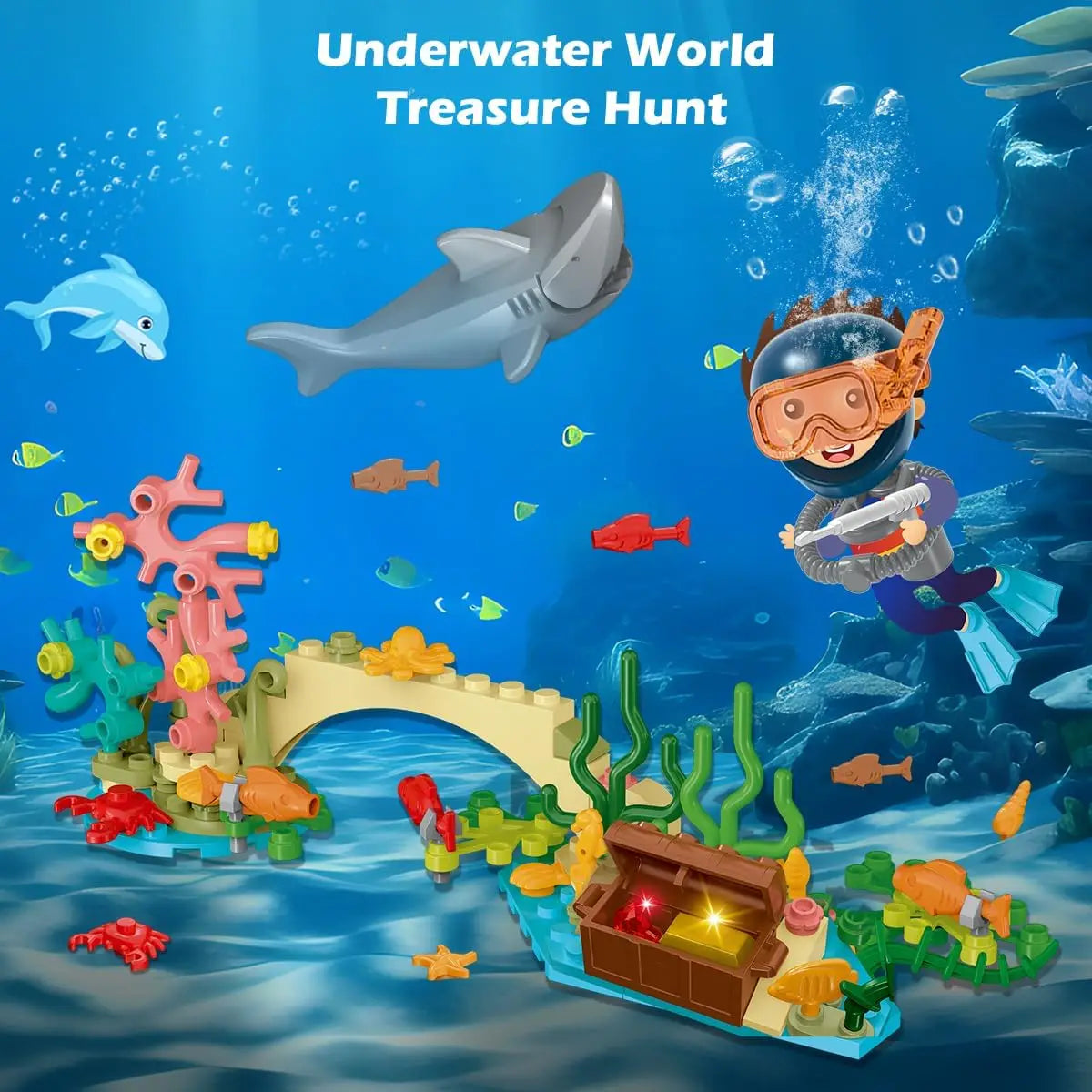 HOGOKIDS Arctic Explorer Technic Ship Building Block Set with LED Light  Ocean Exploration Helicopter Sub Shark for Kids Ages 6+