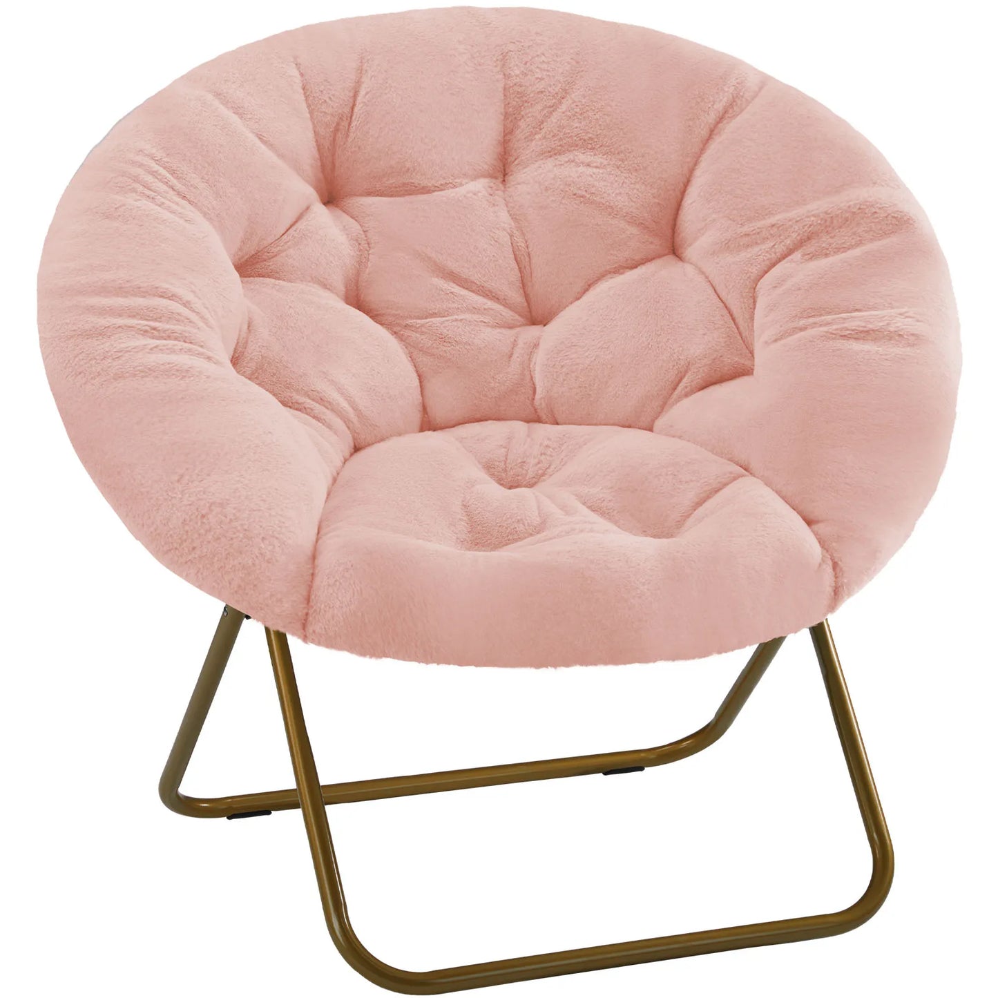 JHK Cozy Faux Fur Saucer Chair With Folding Metal Frame