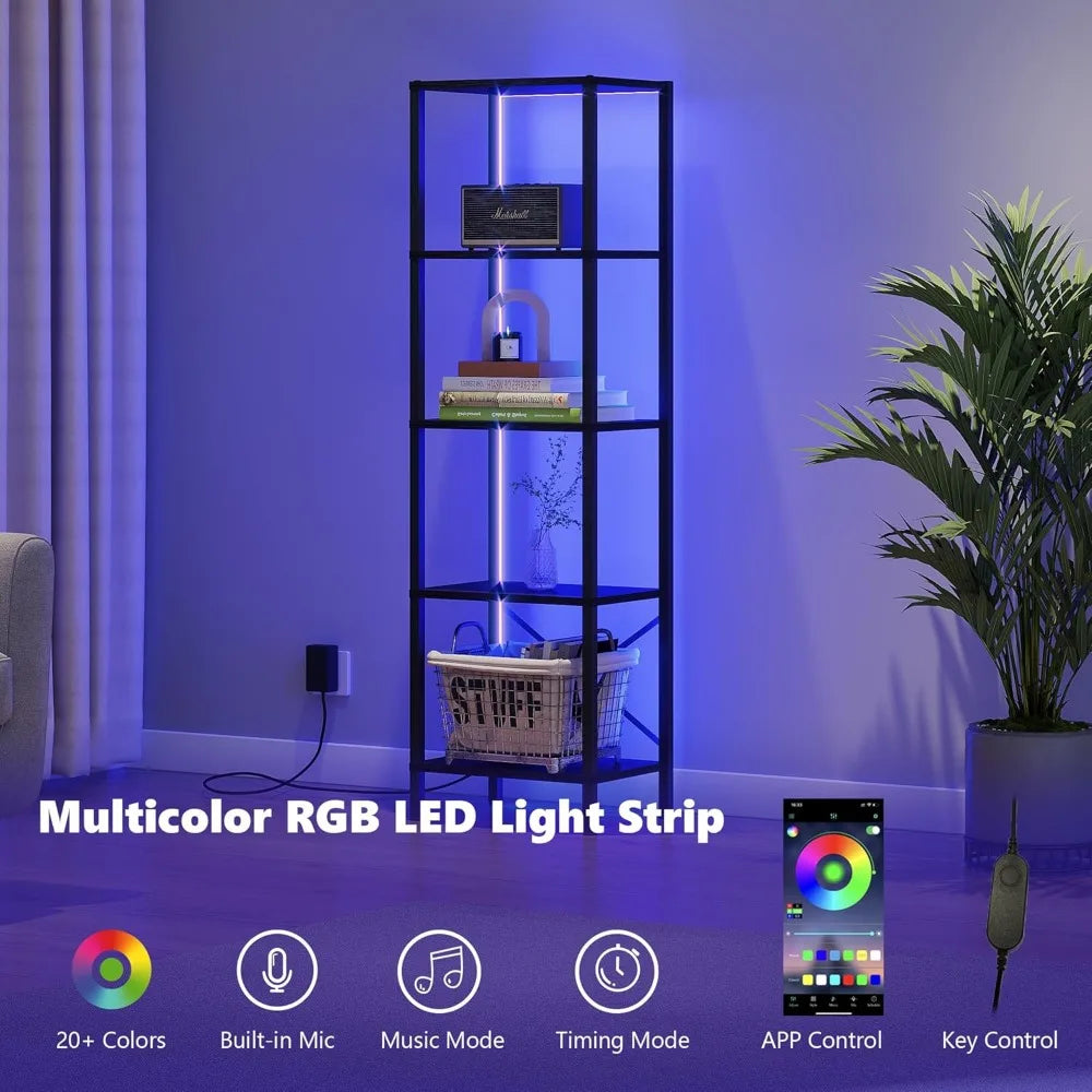 Five Tier Bookshelf With LED Lights And Steel Frame