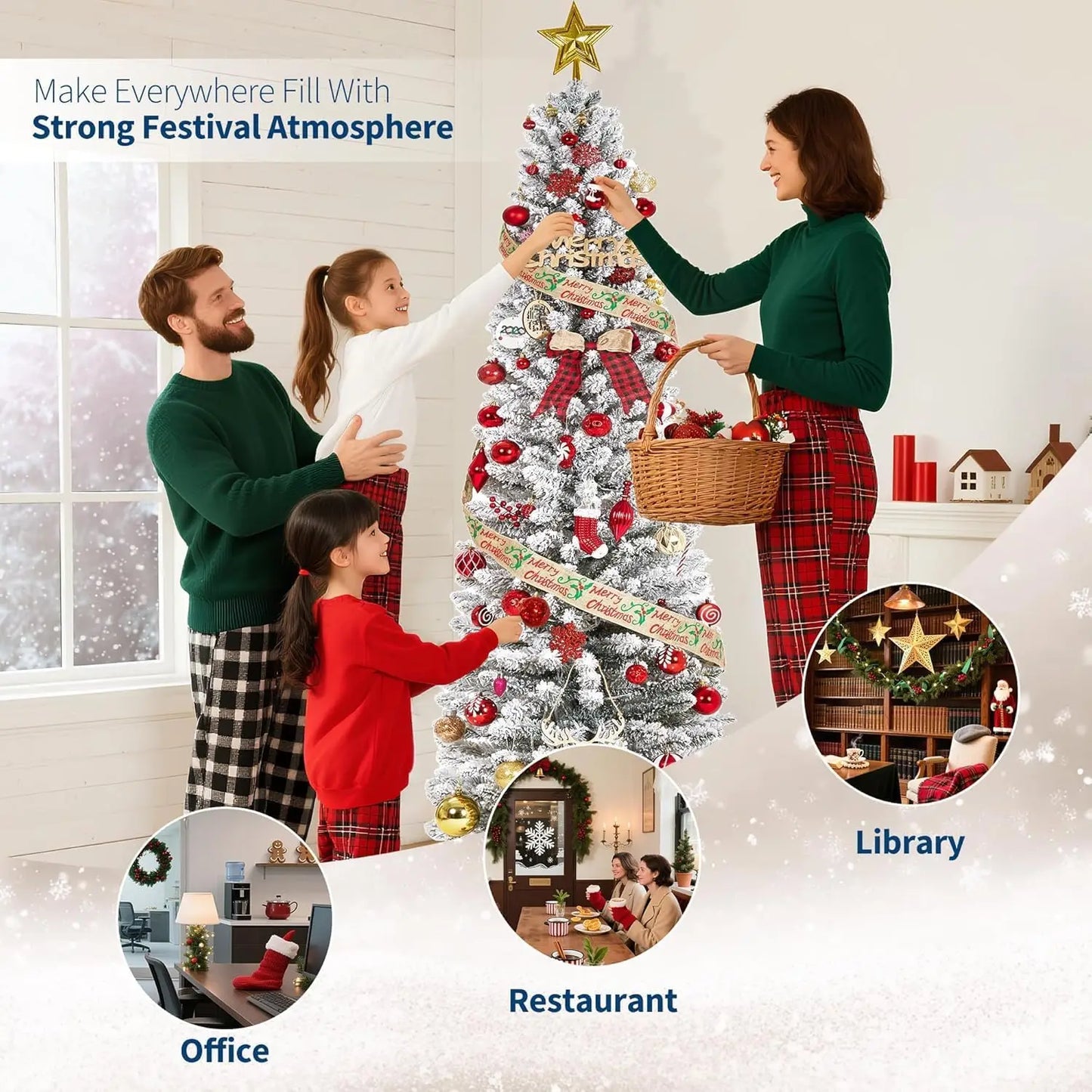 Studyset Flocked Pencil Christmas Tree With Lights And Snowy Tips