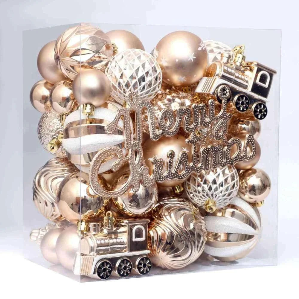 Gold And White Shatterproof Christmas Ball Ornaments Set 65 Pieces Hanging Ornaments For Xmas Tree Decor