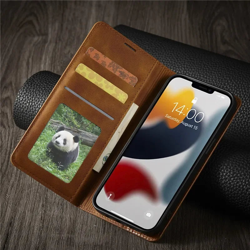 EUCAGR Leather Wallet Flip Case For iPhone Magnetic Cover