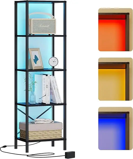Five Tier Bookshelf With LED Lights And Steel Frame