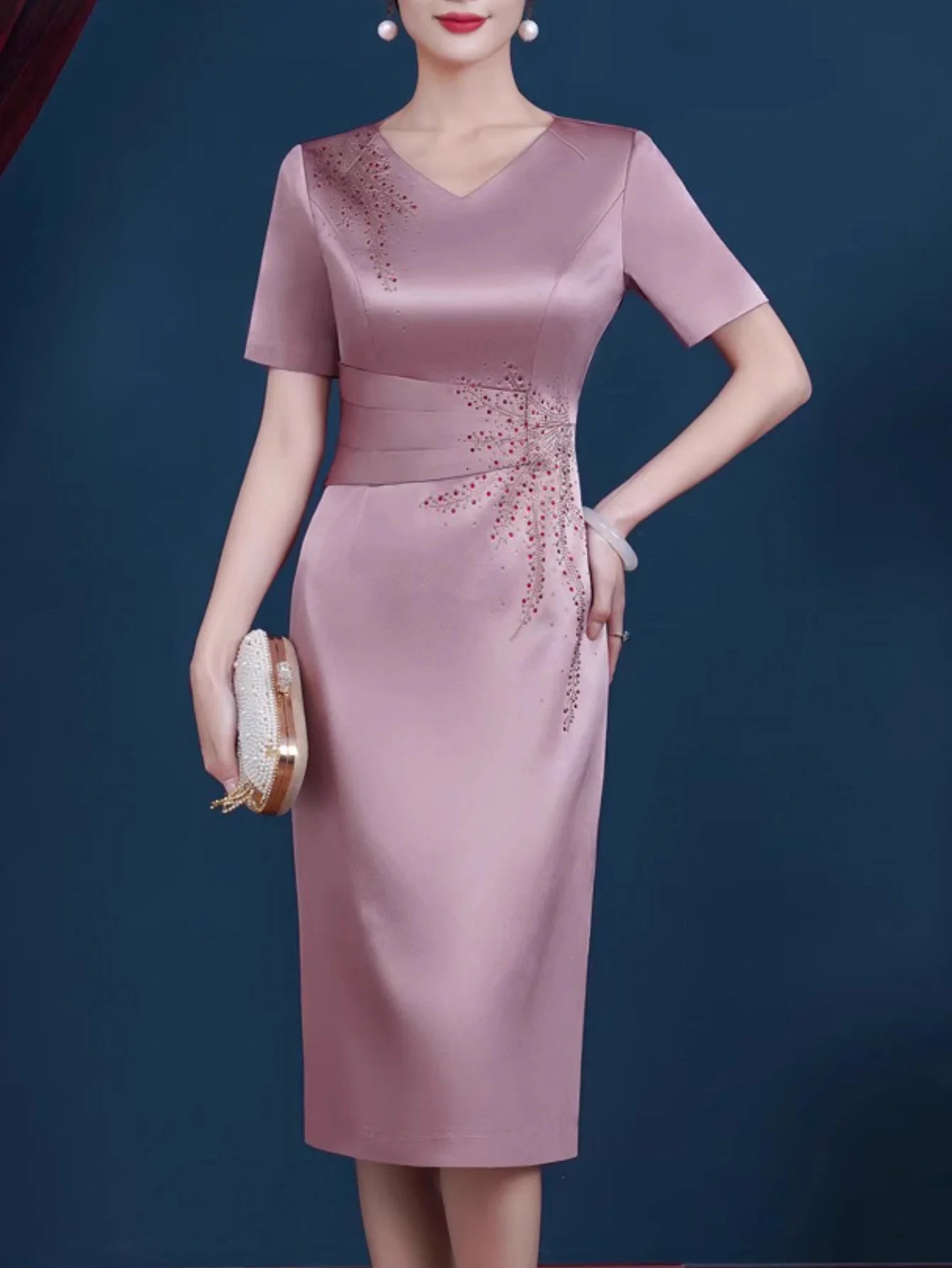 Elegant Short Sleeve V Neck Evening Dress For Women