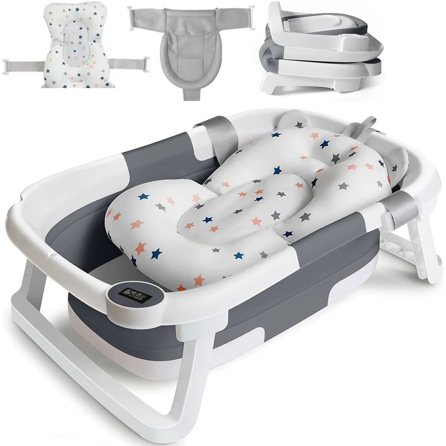 Foldable Baby Bath Tub With Cushion And Thermometer