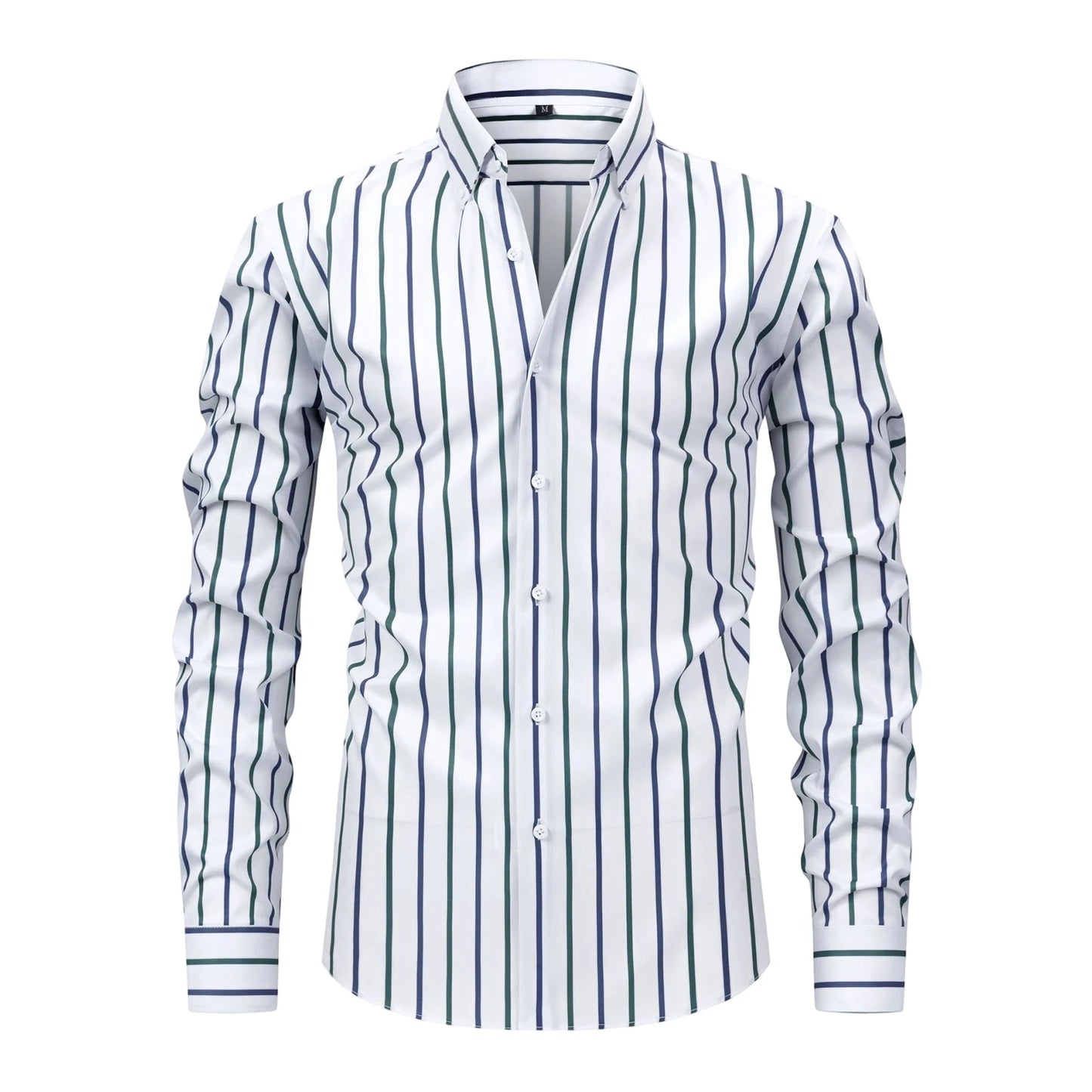 CN Guangdong Men Classic Striped Shirt Long Sleeves Stand Collar