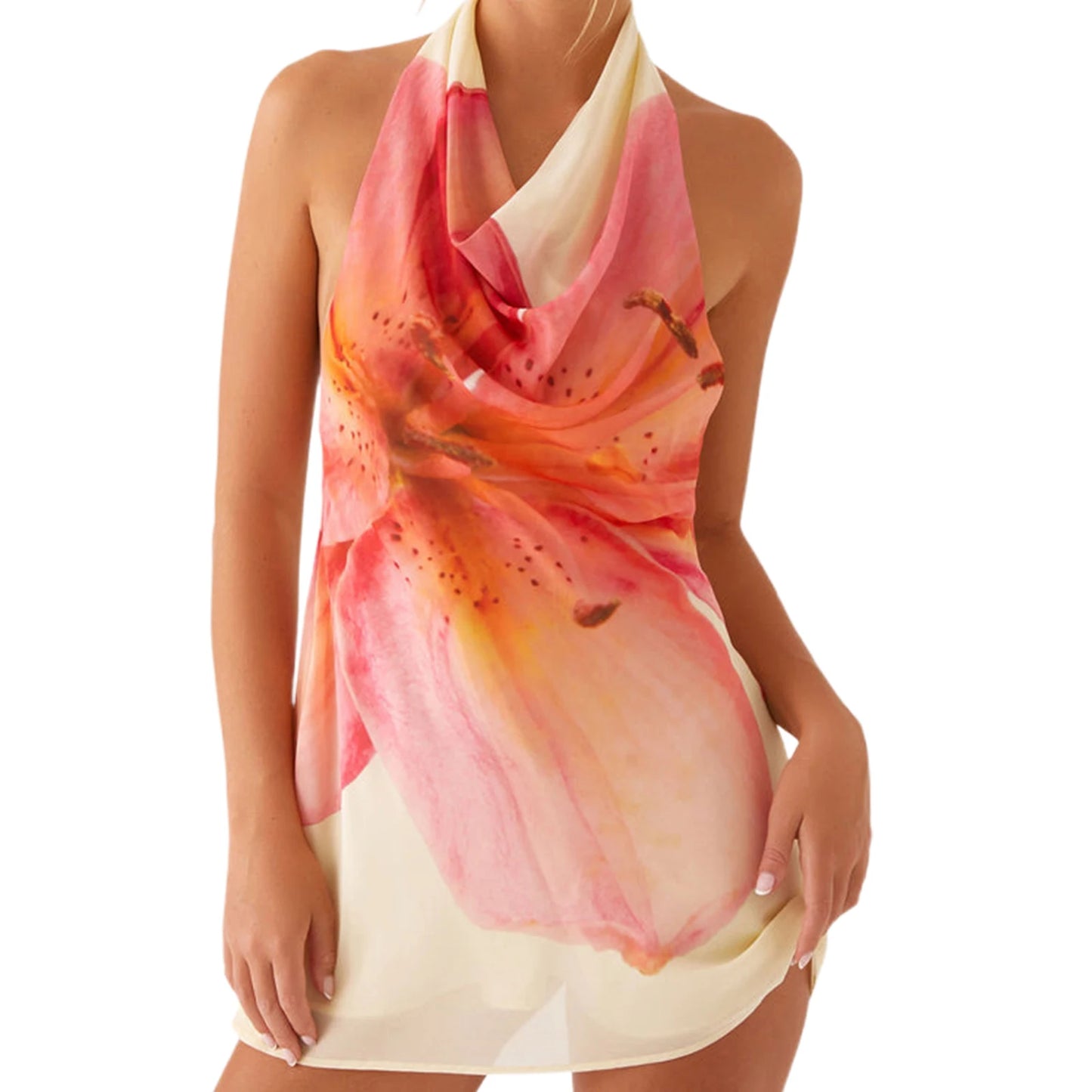 Hirigin Elegant Floral Sleeveless Halter Neck Mini Dress For Women