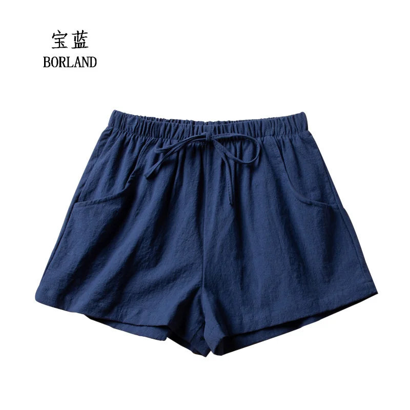 CN Zhejiang Cotton Linen Shorts Women High Waist Casual