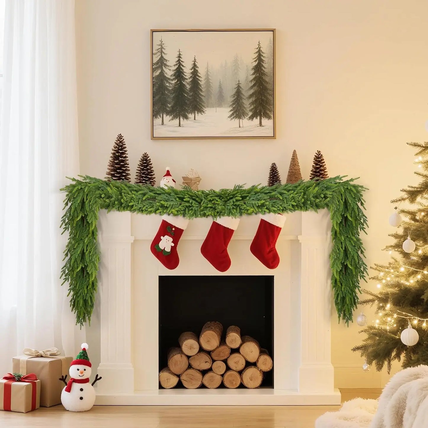 Realistic Christmas Garland Norfolk Pine Dense Artificial Greenery For Mantle And Stairs Decor