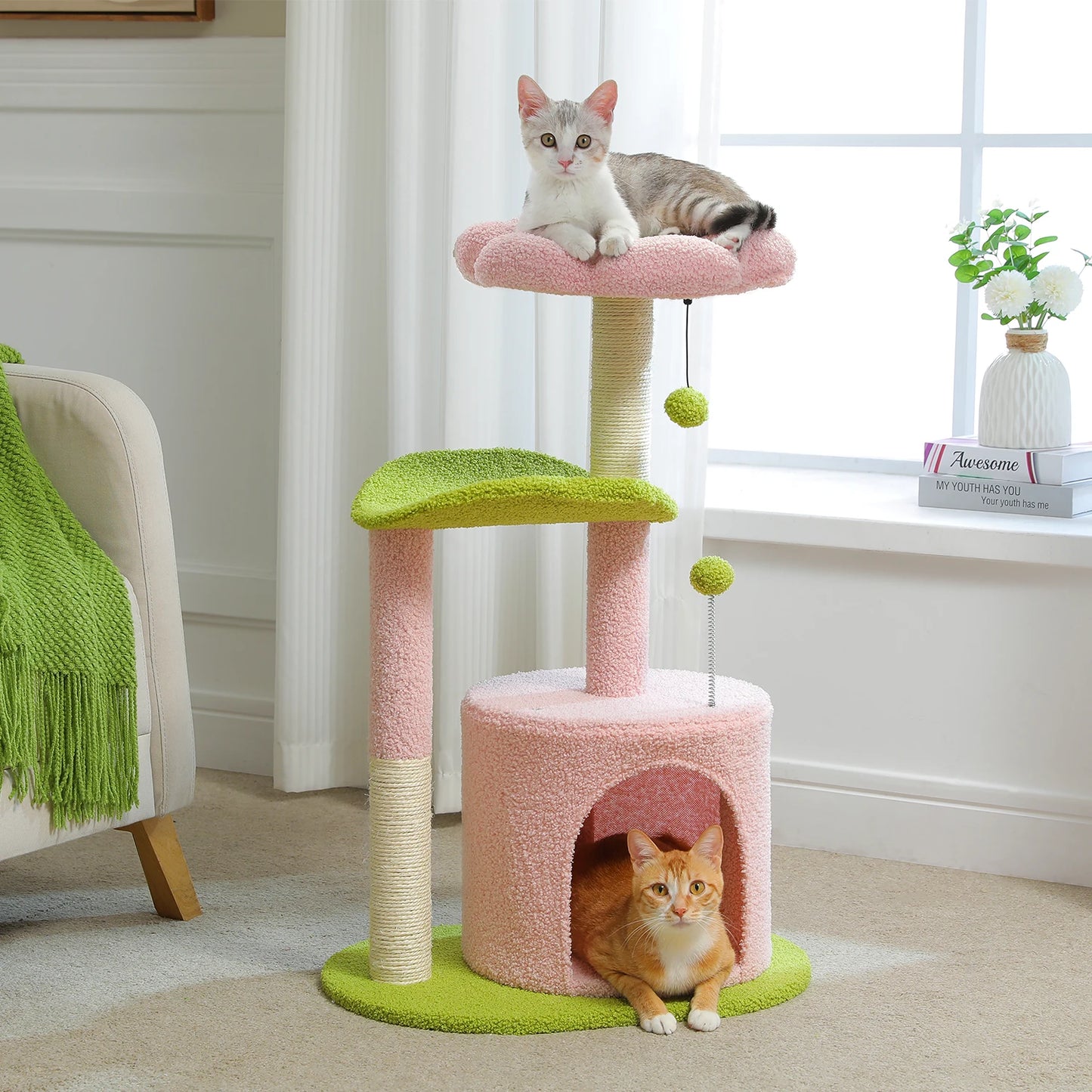 PEQULTICN Flower Cat Tree Indoor Cat Tower Three Levels