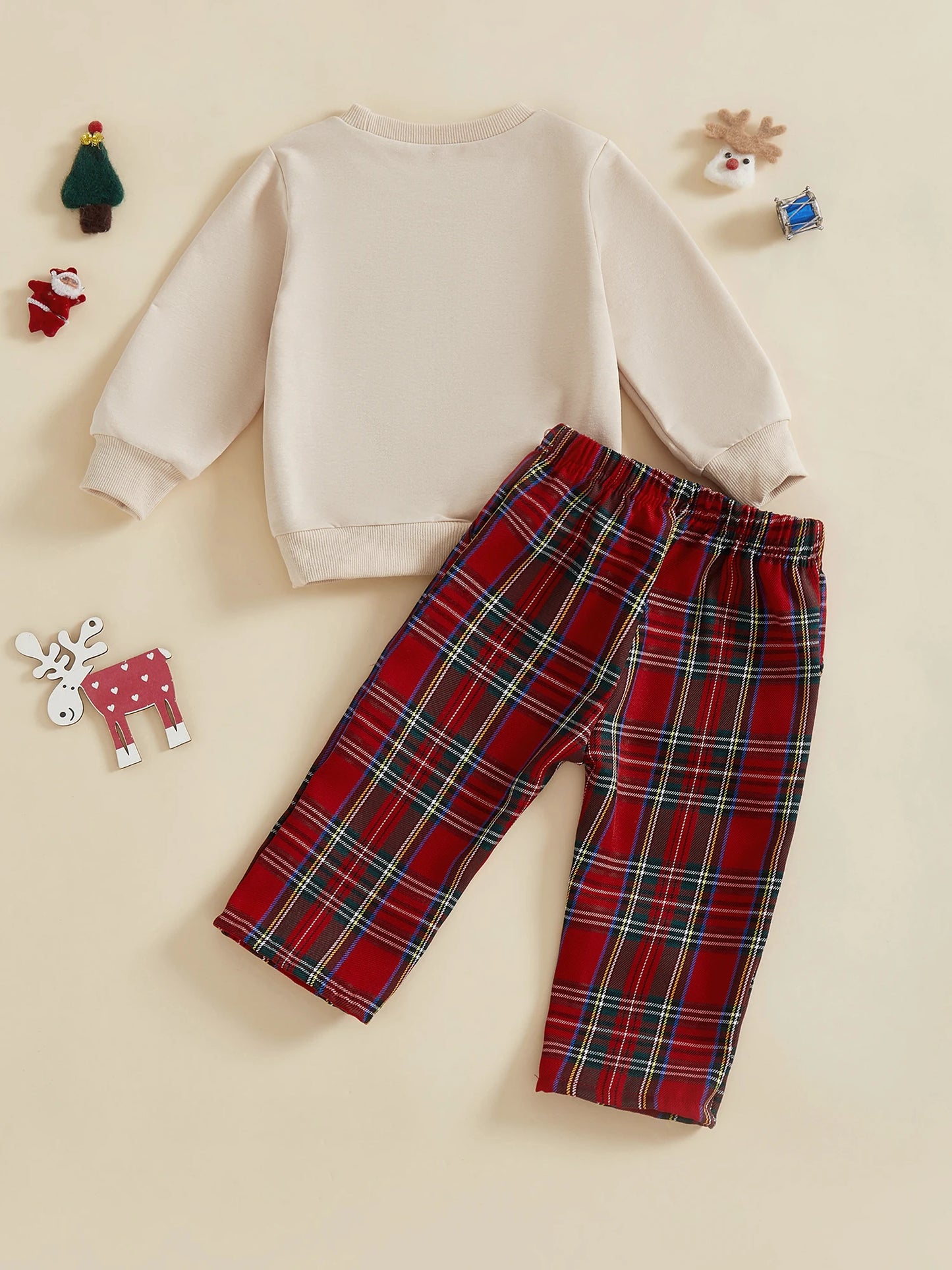 Children's Christmas Outfit Santa Hoodie With Embroidered Sleeves And Plaid Pants