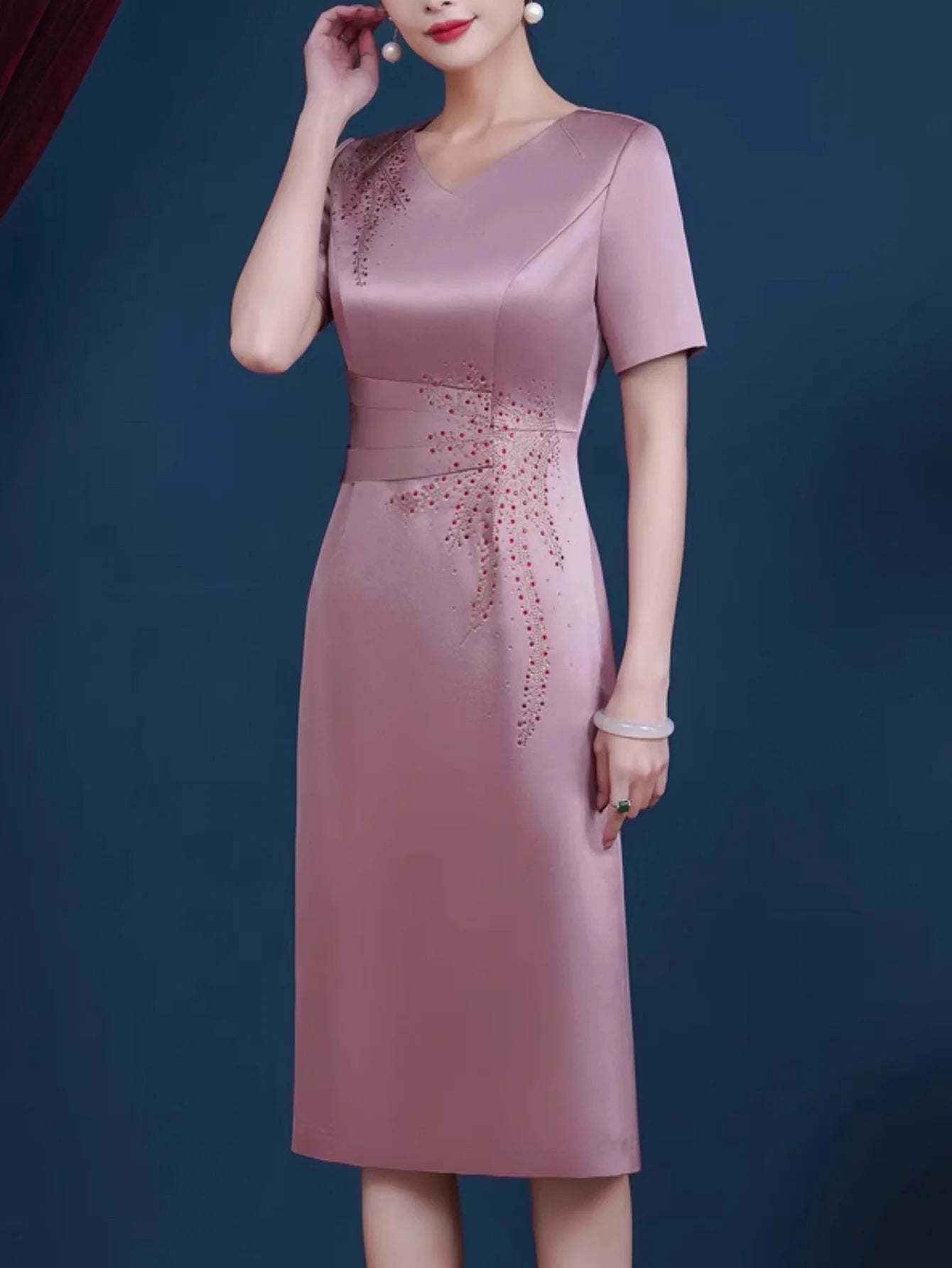 Elegant Short Sleeve V Neck Evening Dress For Women