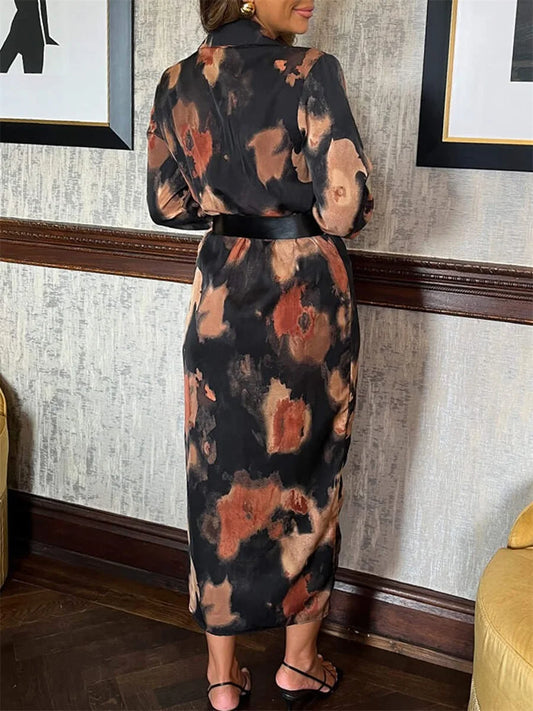 Velvet Tie Dye Long Sleeve Wrap Dress With Belt Cocktail