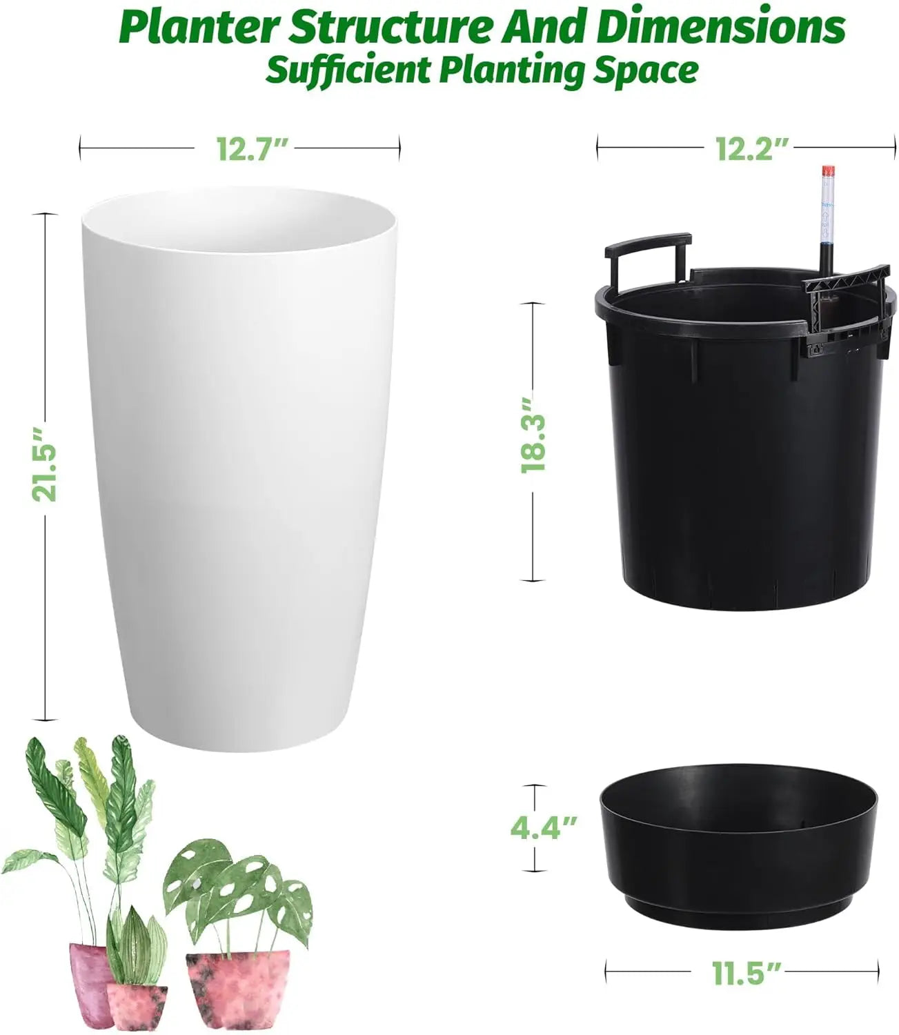 HiMISSH Self Watering Planters Set Of 2 With Built In Drainage And Visual Water Level Design