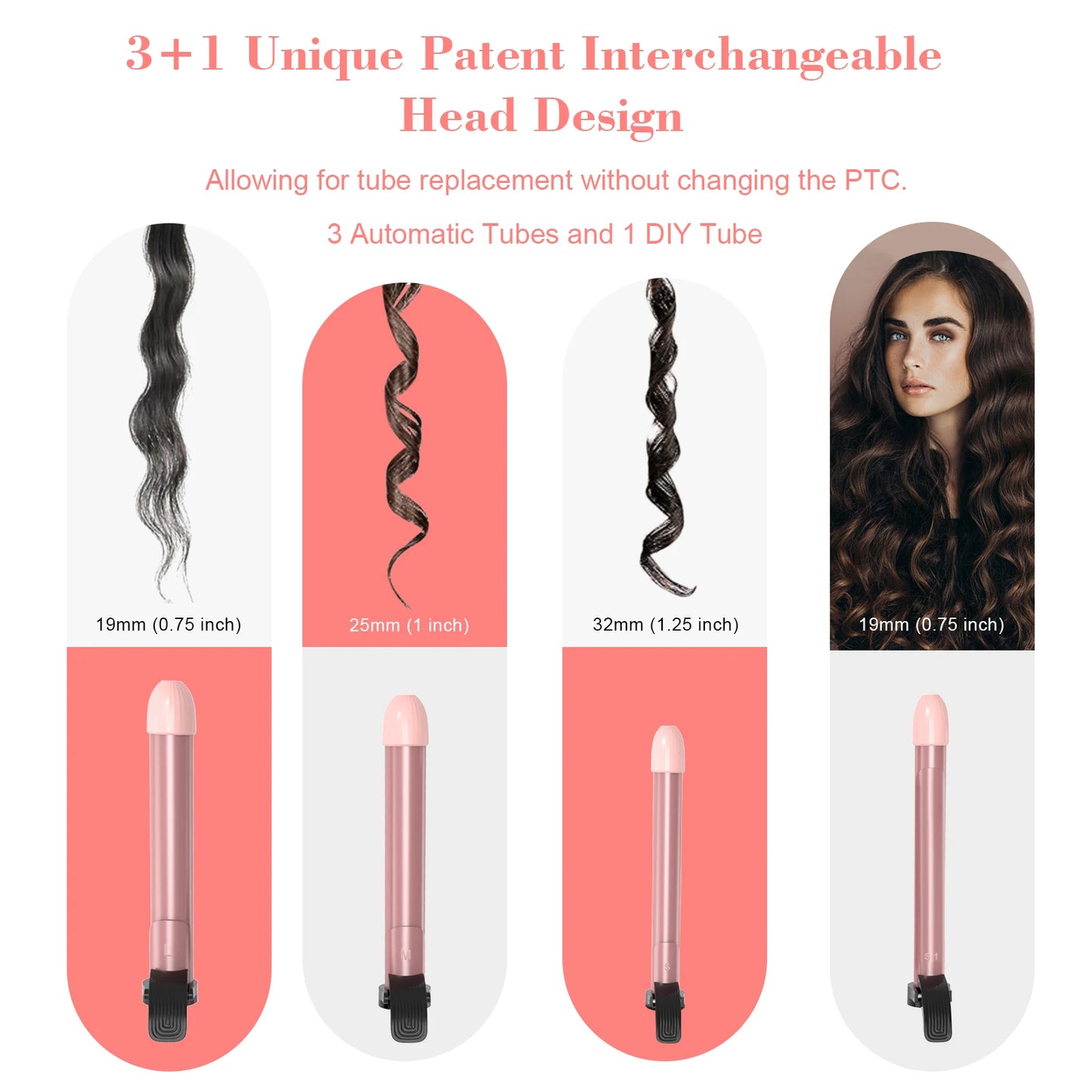 Hair Curler Ceramic Curling Iron Wand Set With Interchangeable Ceramic Barrel & Hair Clip & Heat Protective Glove Hair Styler