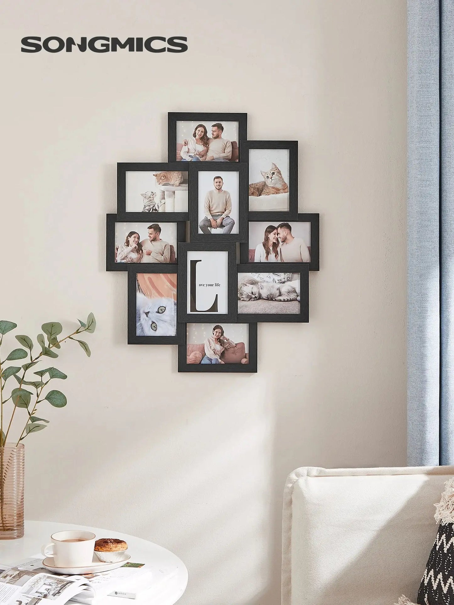 SONGMICS 10 PremiumQuality Hardwood Interlocking Collage Frames For GalleryWallDecor