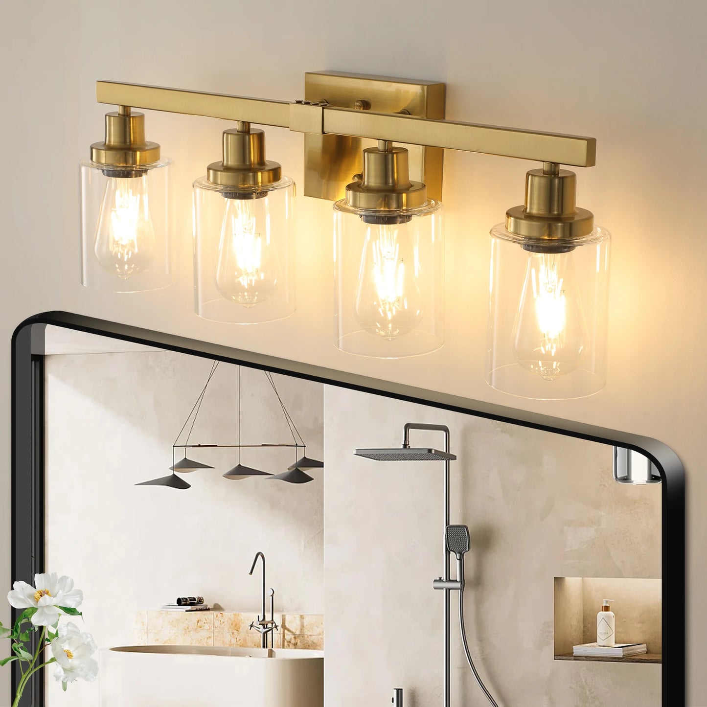 ARLGSITEC 4 Light Vanity Fixture With Clear Glass Shades