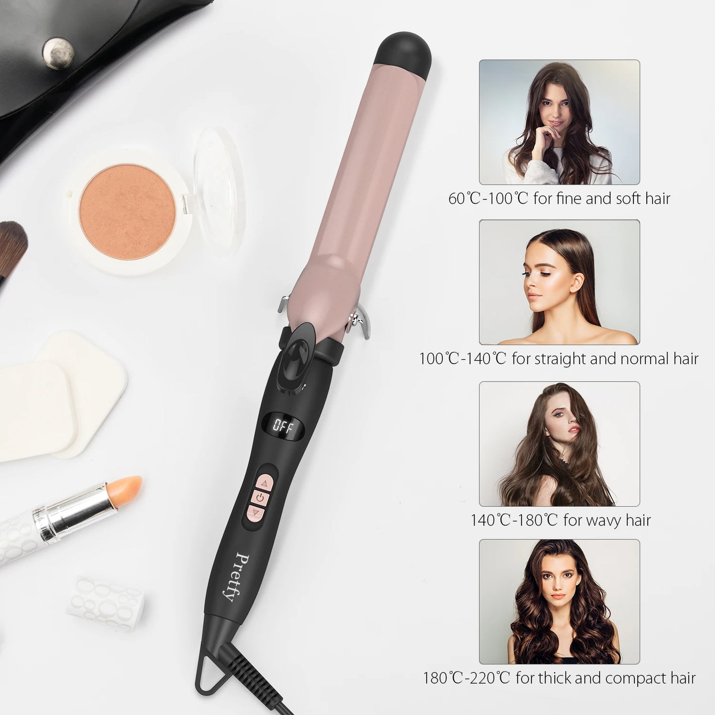 Hair Curling Iron Hair Curler Temperature Adjustable LCD Temp Display Hair Styling Tool Anti-scald Auto Shut-Off