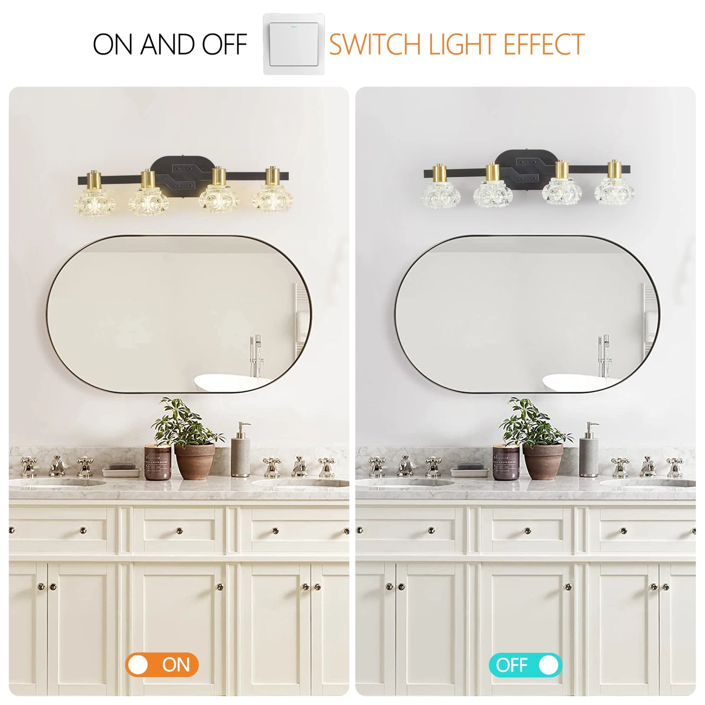 ARLGSITE Vintage 4 Light Wall Sconce With Clear Crystal Shades Iron Finish Vanity Fixture