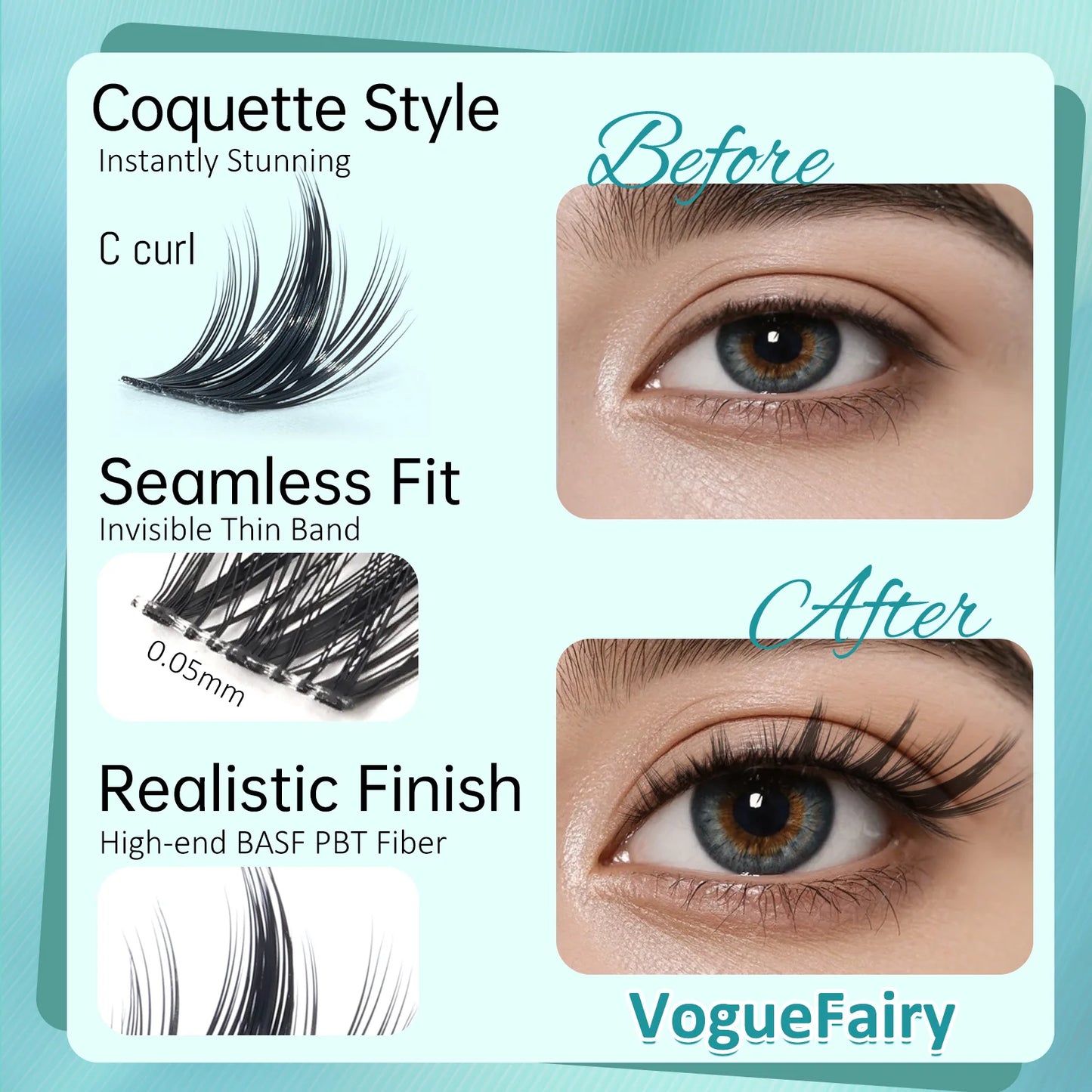 Mscici Thinnest 0.03mm Natural Spike Anime Cluster Design Manga Lash Clusters Kit Waterproof Clear Lash Glue For Sensitive Eyes