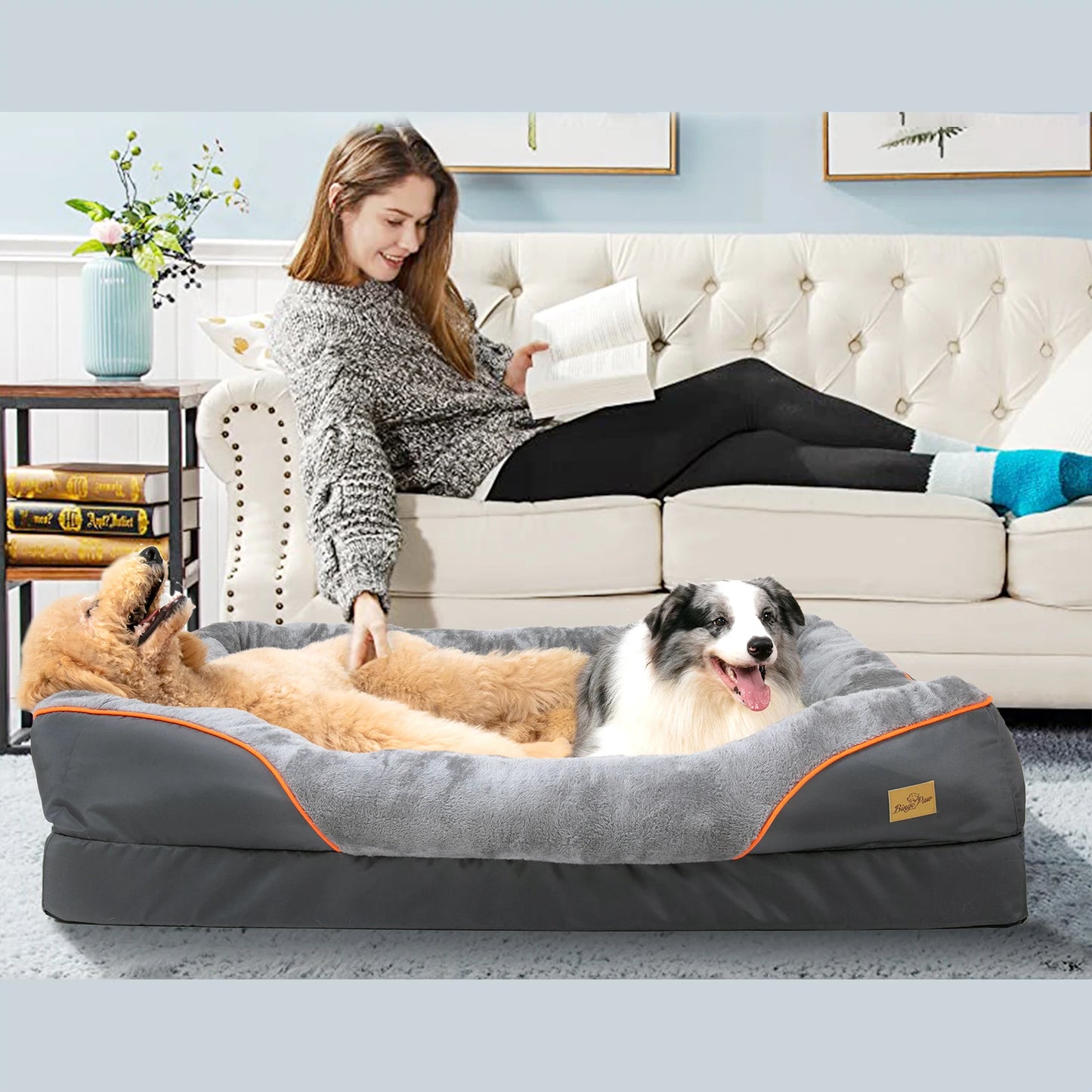 BINGOPAWCN Large Dog Bed Cozy Fleece Washable Waterproof