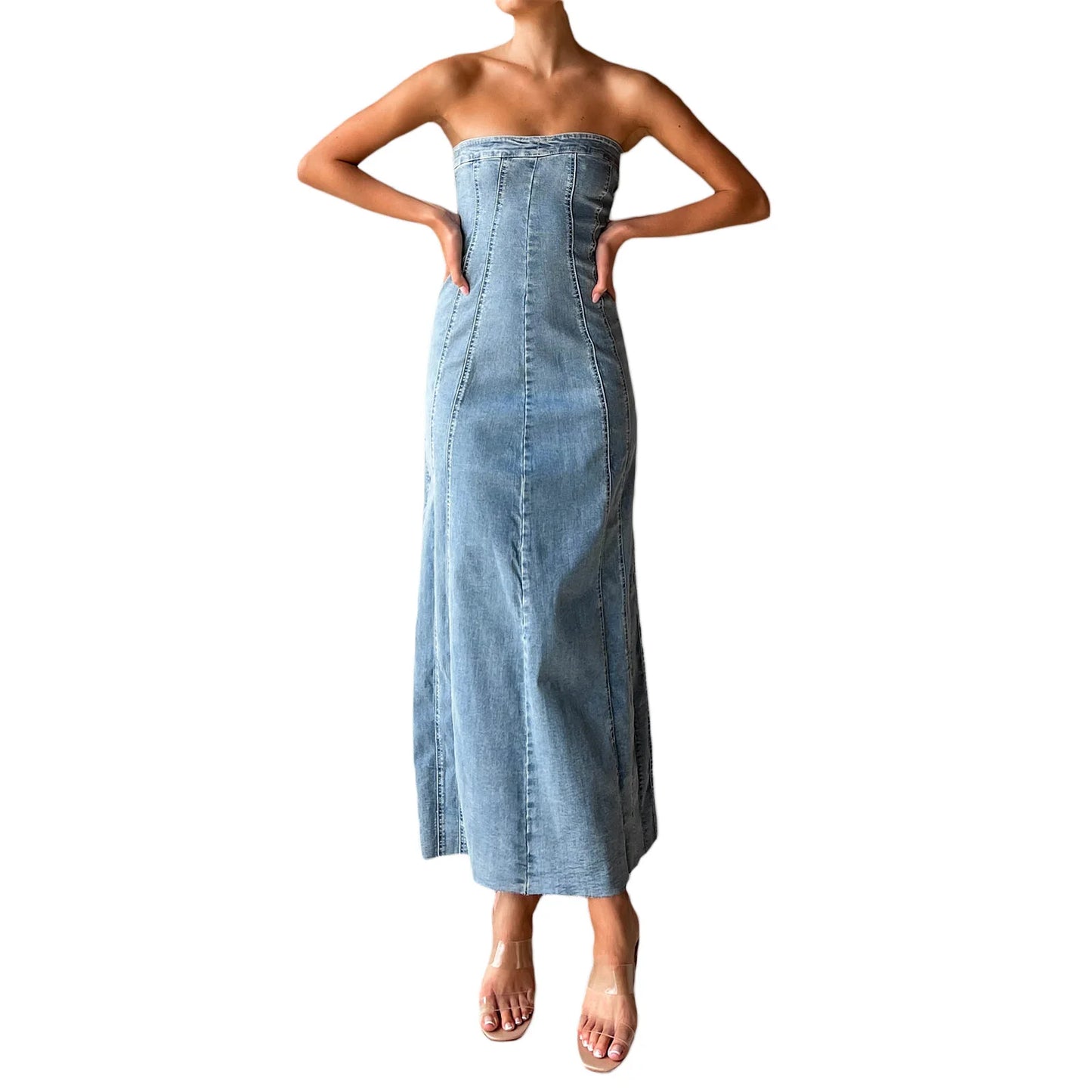 Hirigin Women Strapless Velvet Dress Backless Zipper Slit Perfect For Club Party