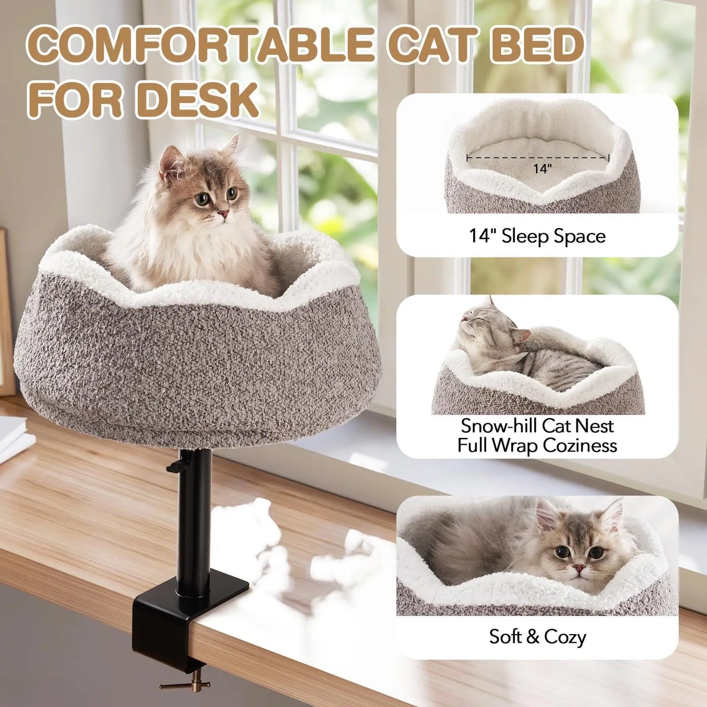 MEWOOFUN Cat Desk Bed Perch 360 Rotation Adjustable Height