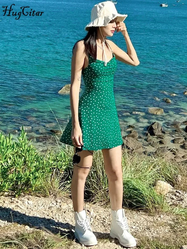 Hugcitar Summer Backless Bodycon Mini Dress For Women Print