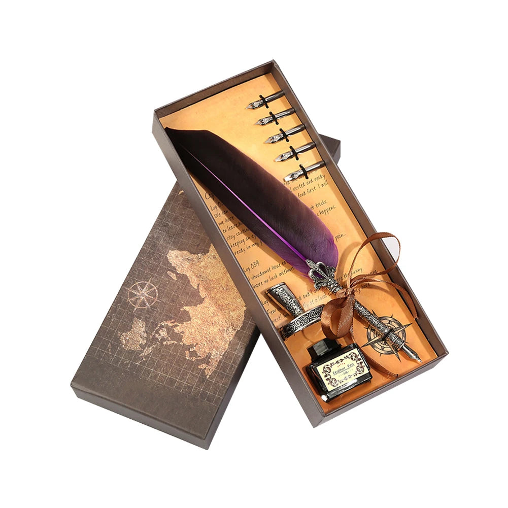 Feather Dip Pen Retro Calligraphy Set Quill Fountain Pens