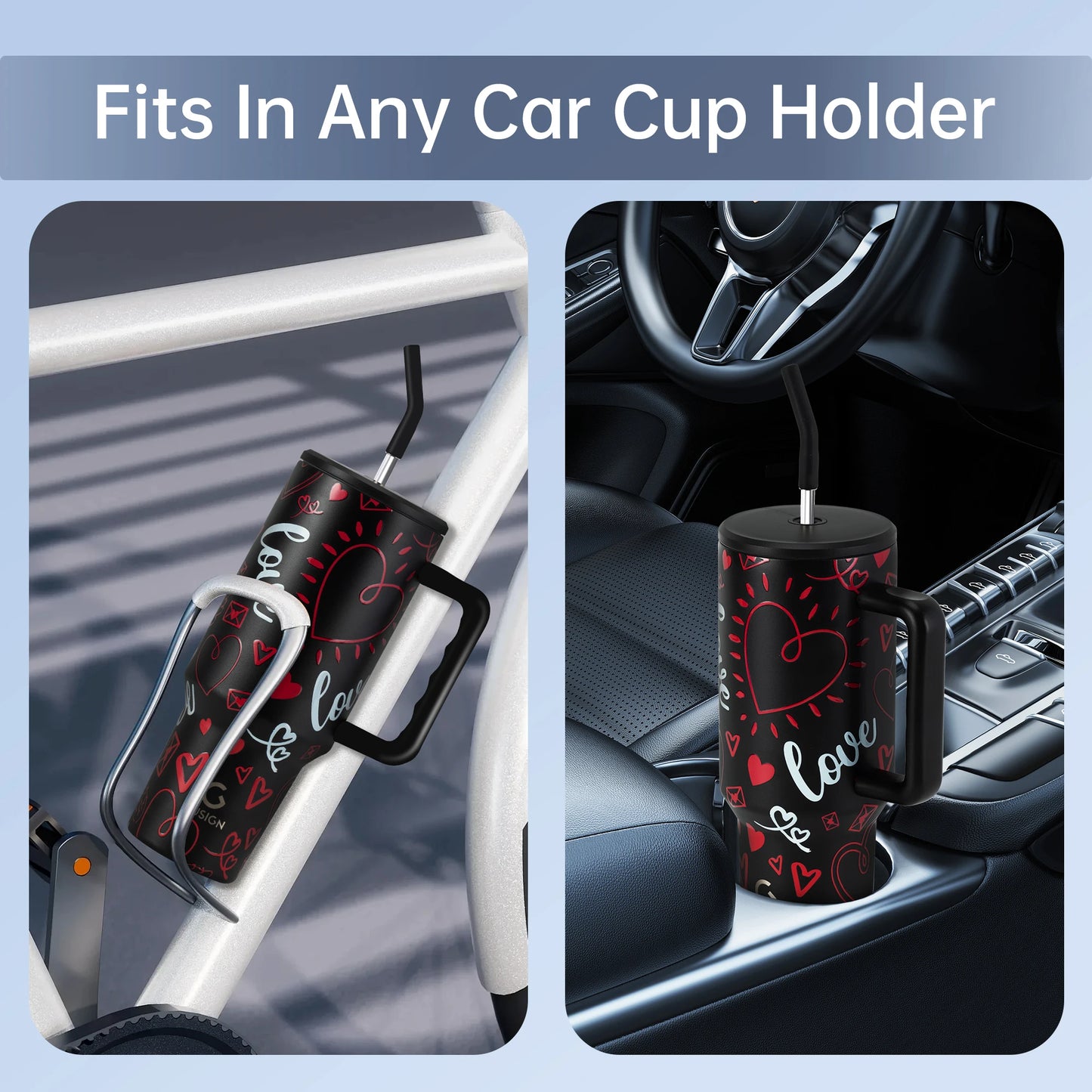 Deli Tumbler With Handle Dual Straw Lid Stainless Steel