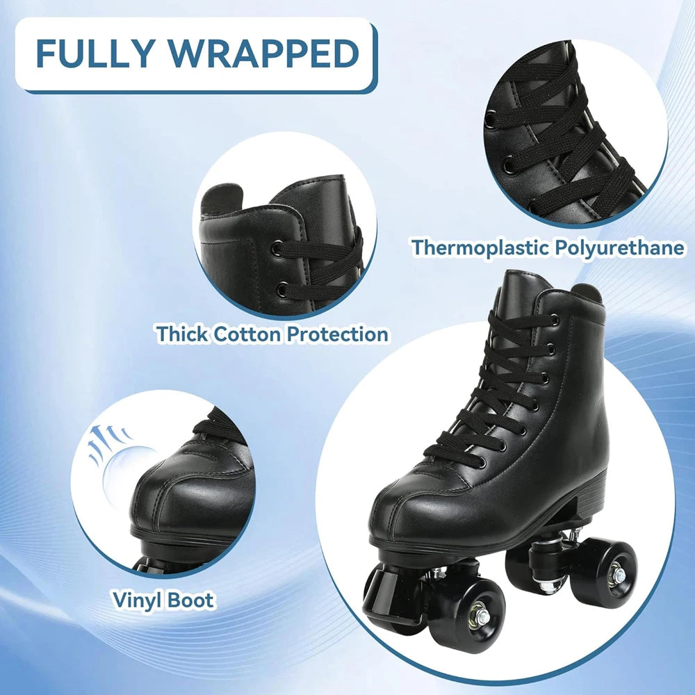 YYW Outdoor Roller Skates PU Leather Quad Skates Men Women