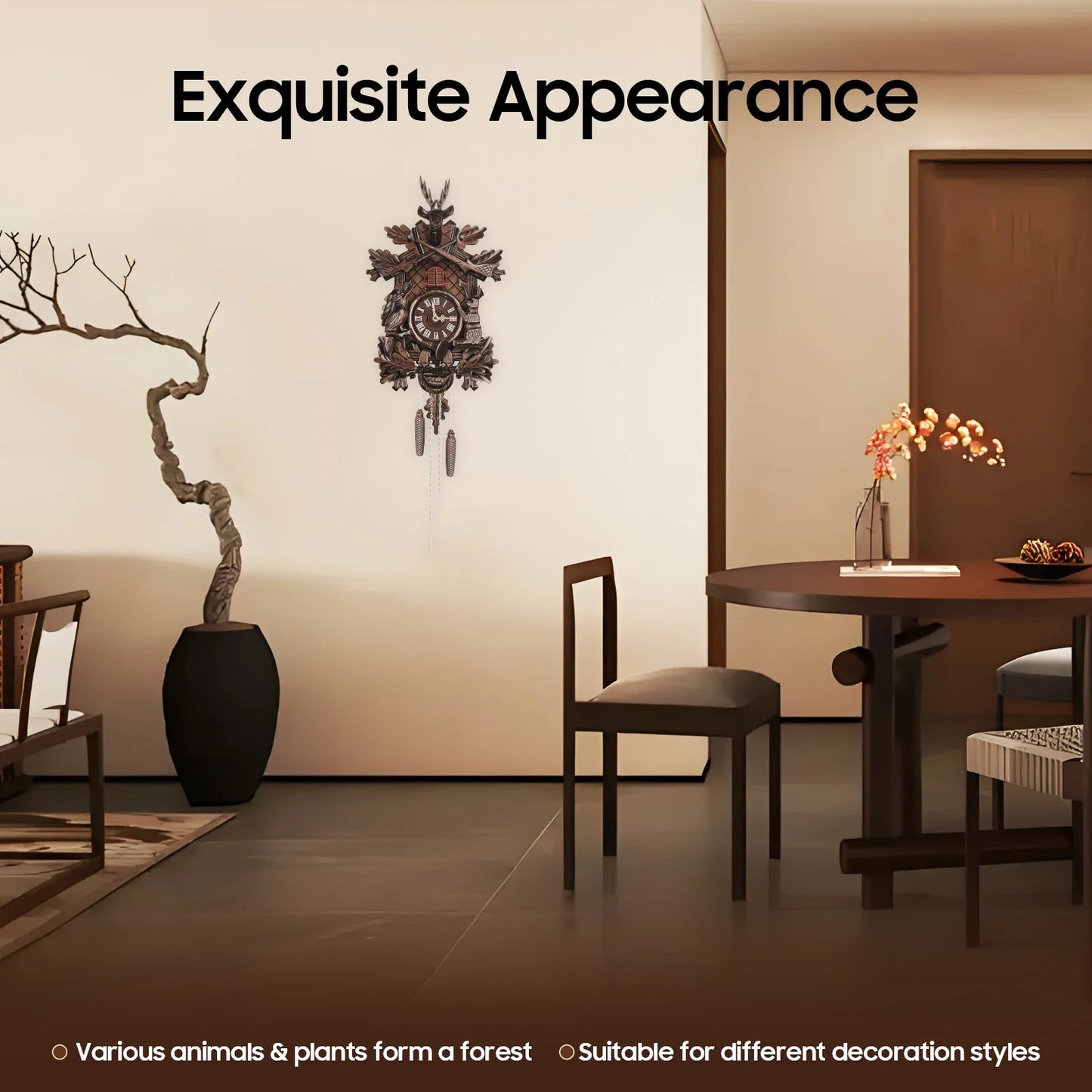 Traditional Cuckoo Wall Clock Retro Forest Cuckoo Clock Style Cuckoo Clock for Living Room Bedroom Study Office Gifts