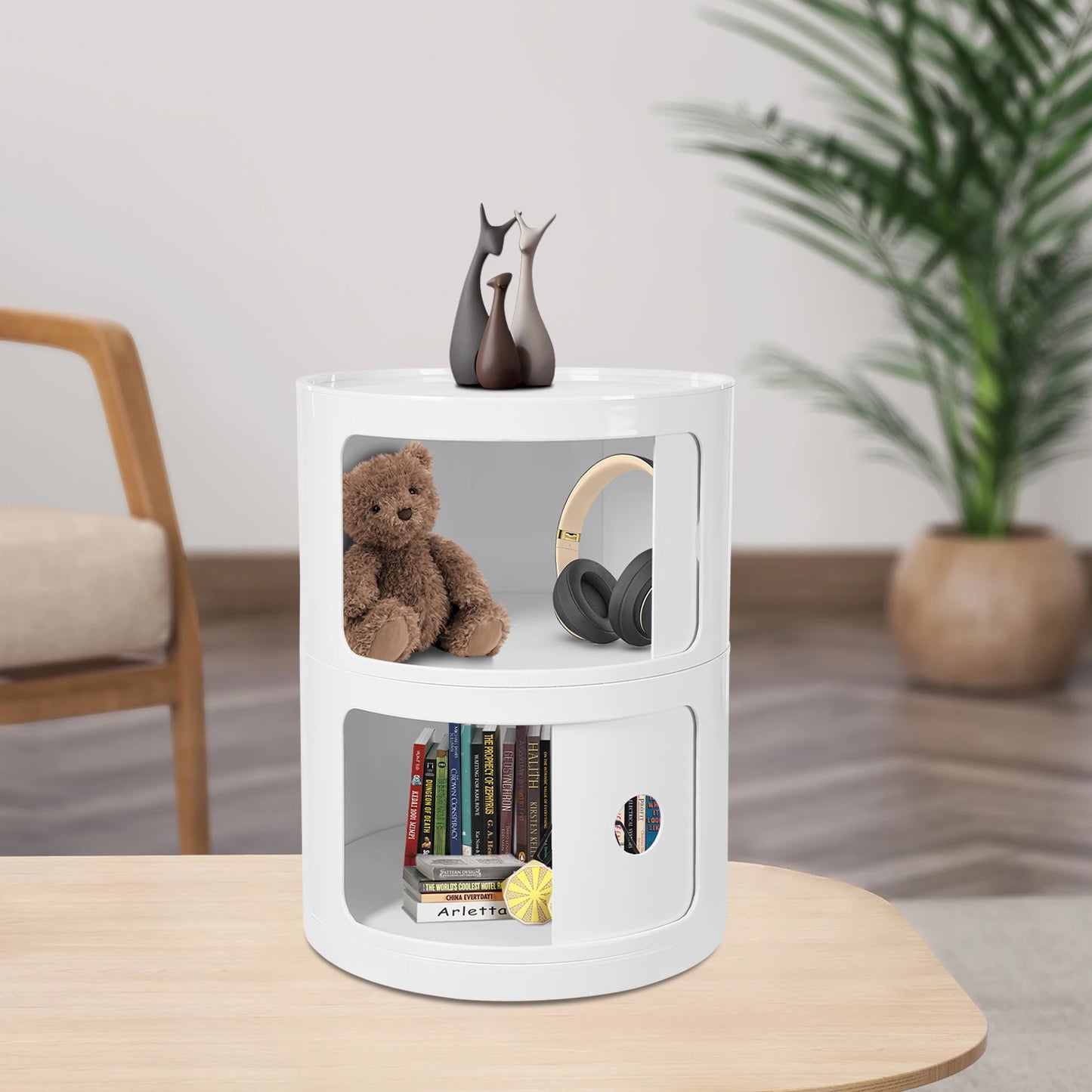 General Use 2 Tier Round Bedside Cabinet Nightstand With Drawers