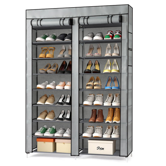 Ten Tier Nonwoven Fabric Shoe Cabinet With Iron Pipes