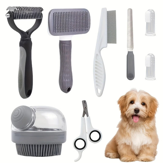 Hign-concerned Dog Grooming Kit 8pcs Self Cleaning Set