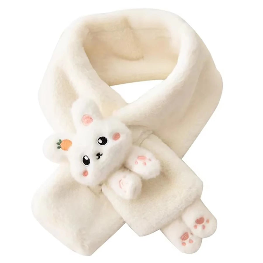 Cute Cartoon Rabbit Design Girls' Winter Warm Thick Plush Scarf with Faux Fur Protection