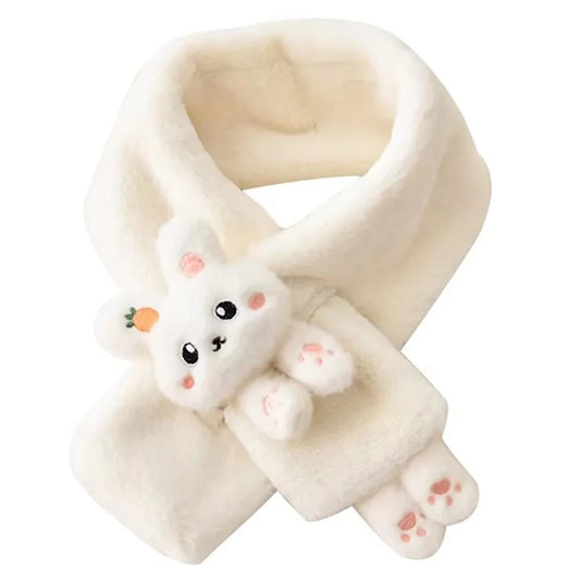 Cute Cartoon Rabbit Design Girls' Winter Warm Thick Plush Scarf with Faux Fur Protection