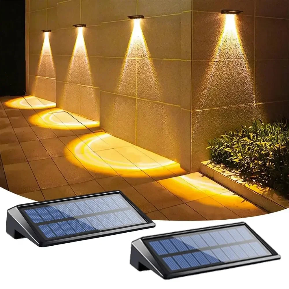Two Pack Solar Wall Lights 4 LED Outdoor Fence Deck Pathway
