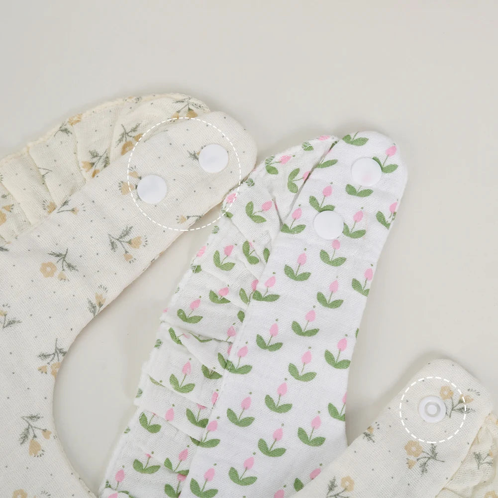 Flower Print Baby Bibs Adjustable Snap Burp Cloths Saliva Towel Muslin Cotton For Feeding