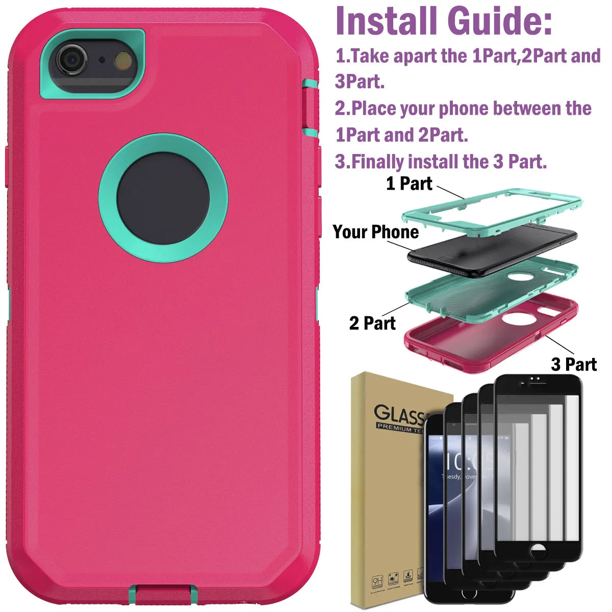 Design iPhone 6/6s Shockproof Case with Tempered Glass