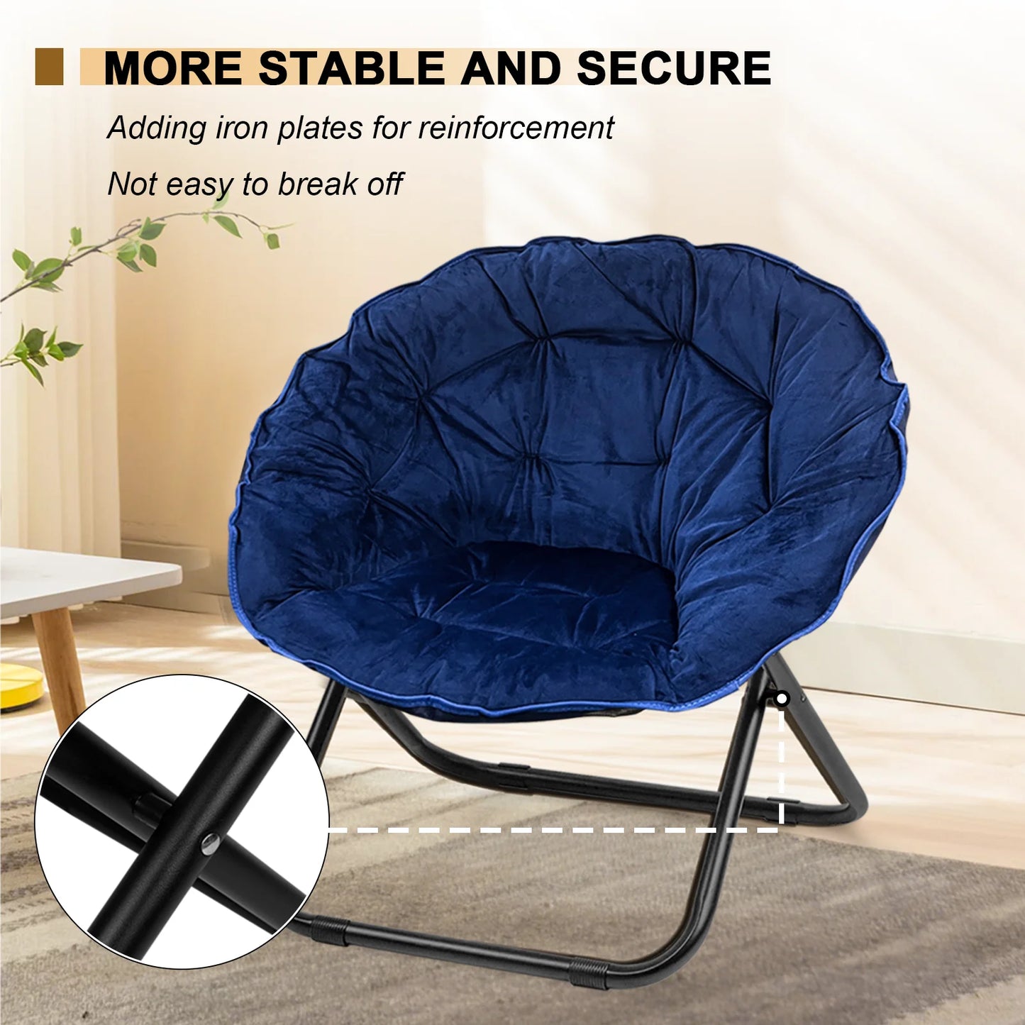 Grezone Round Foldable Saucer Chair Moon Chair With Metal Frame