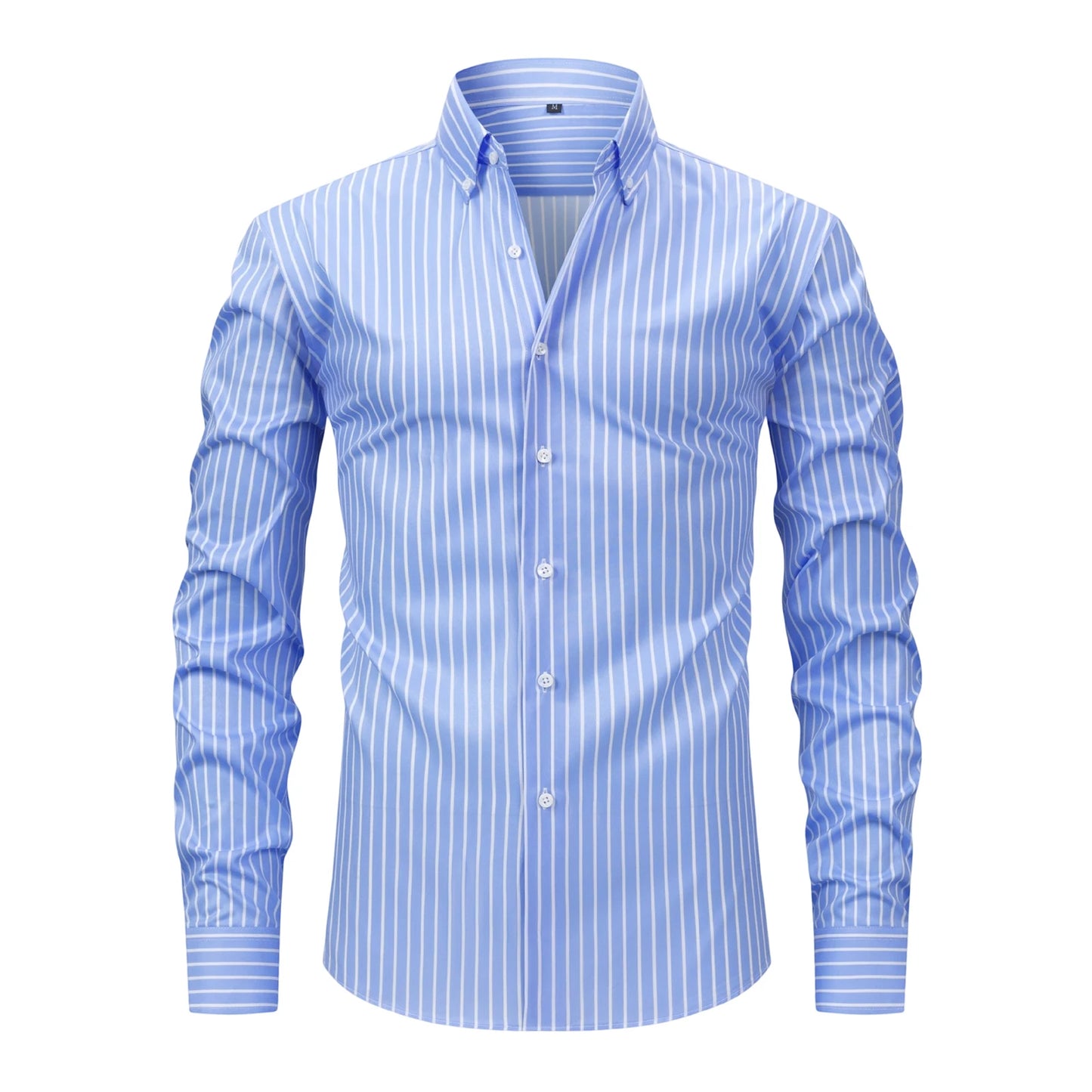 CN Guangdong Men Classic Striped Shirt Long Sleeves Stand Collar