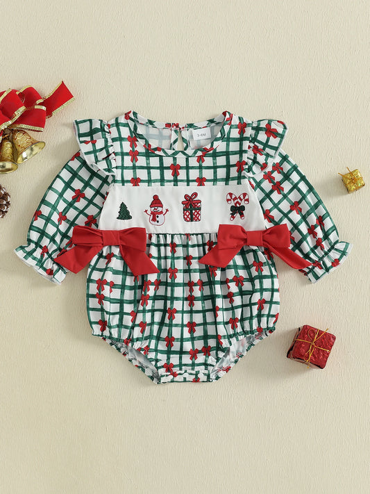 Guangdong Infant Holiday Reindeer Print Ruffle Sleeve Christmas Romper Outfit For Winter Festivities