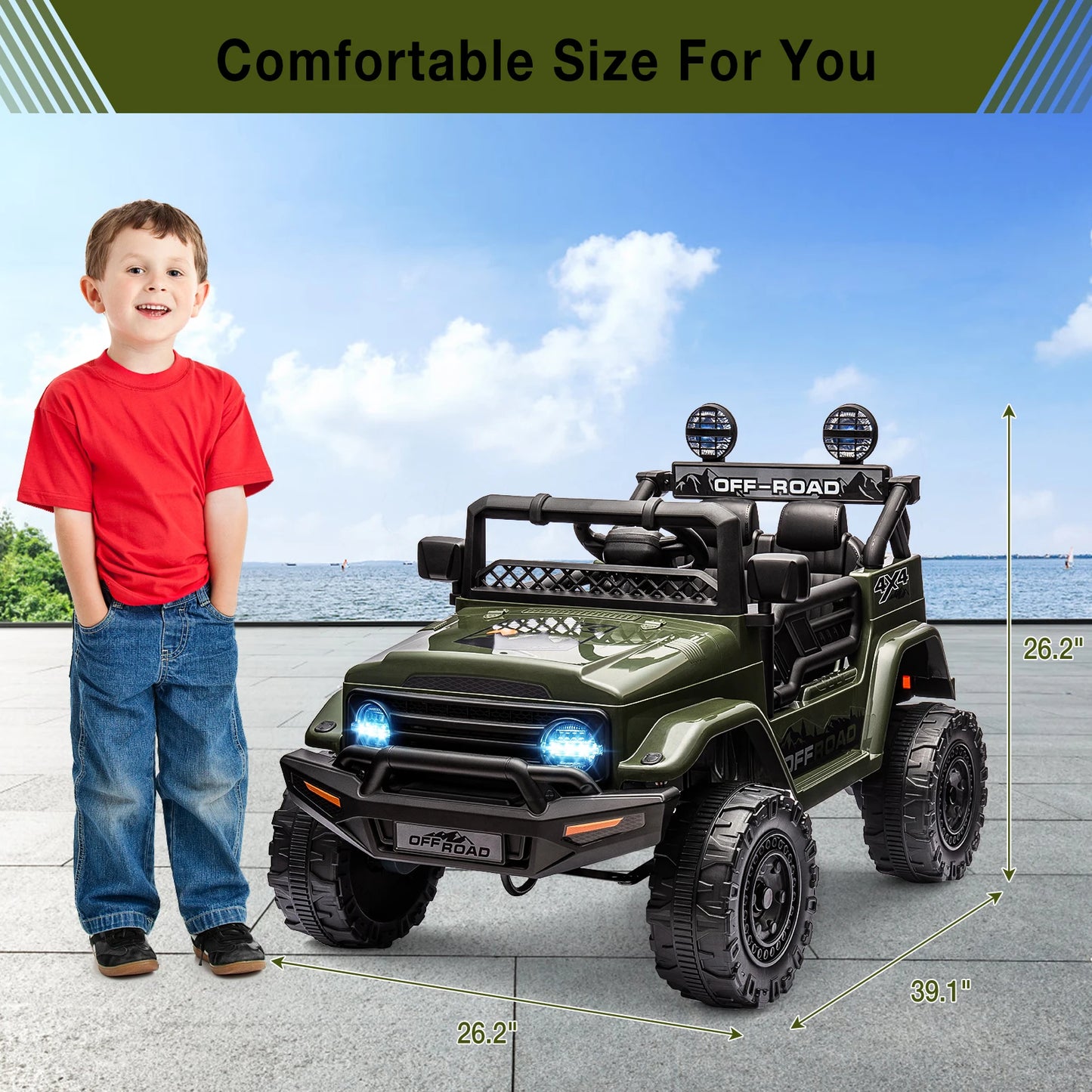 HiMIS 12V Kids Ride On Truck With Remote Control Led Lights