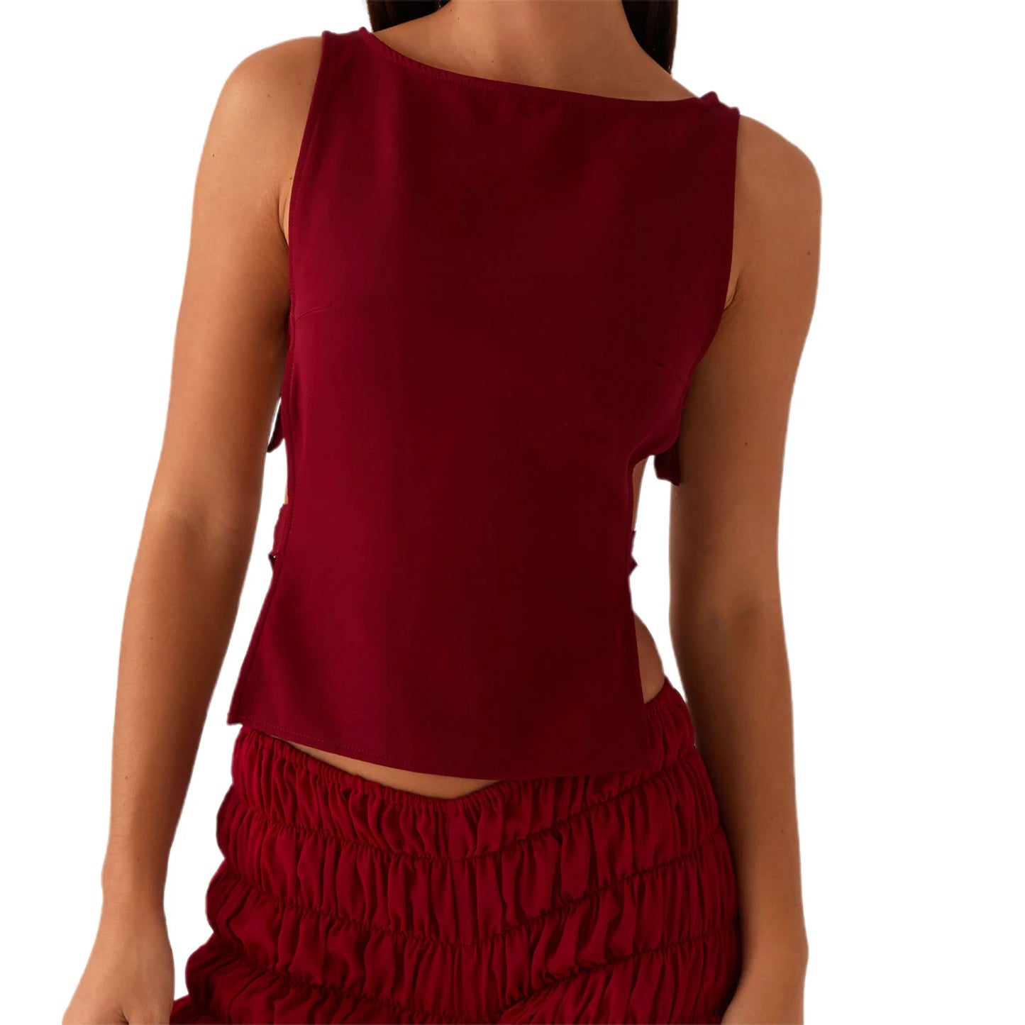 Hirigin Women Sleeveless Boat Neck Tank Top With Side Buckle