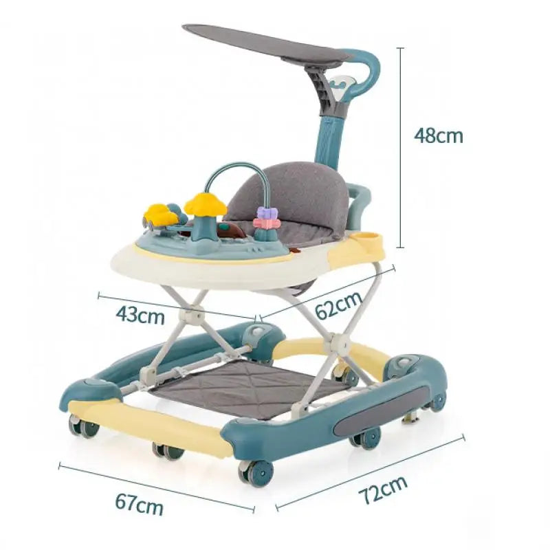 Baby Multi-Functional Foldable Walker With Shielded Awning Anti-Rollover DeluxePro