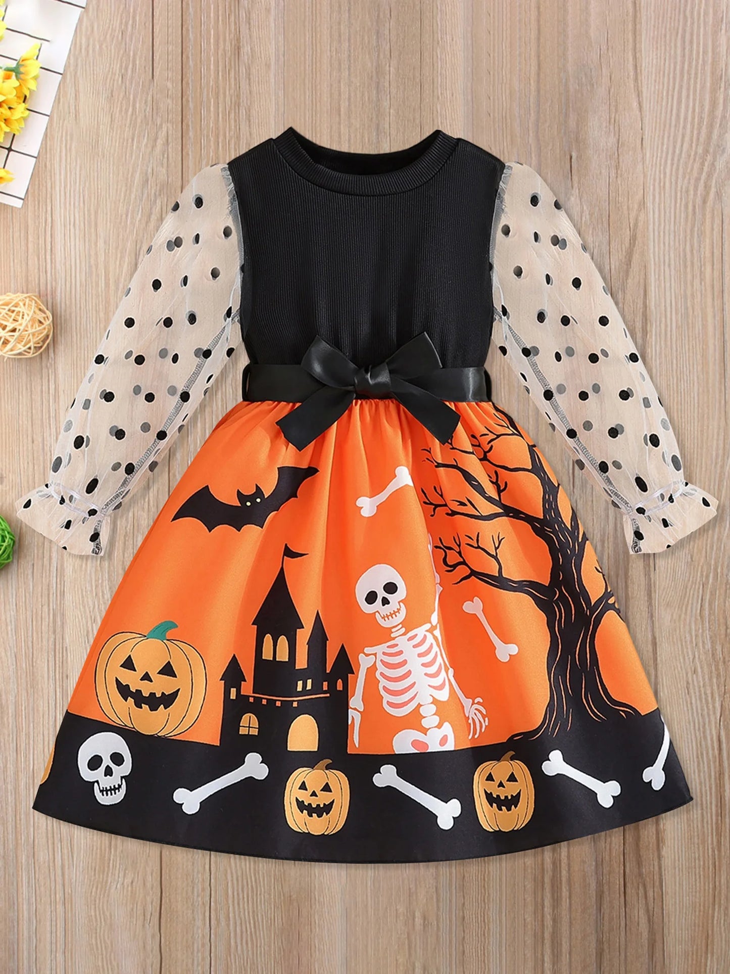 Built In Toddler Halloween Ghost Web Print Jumpsuit Cape